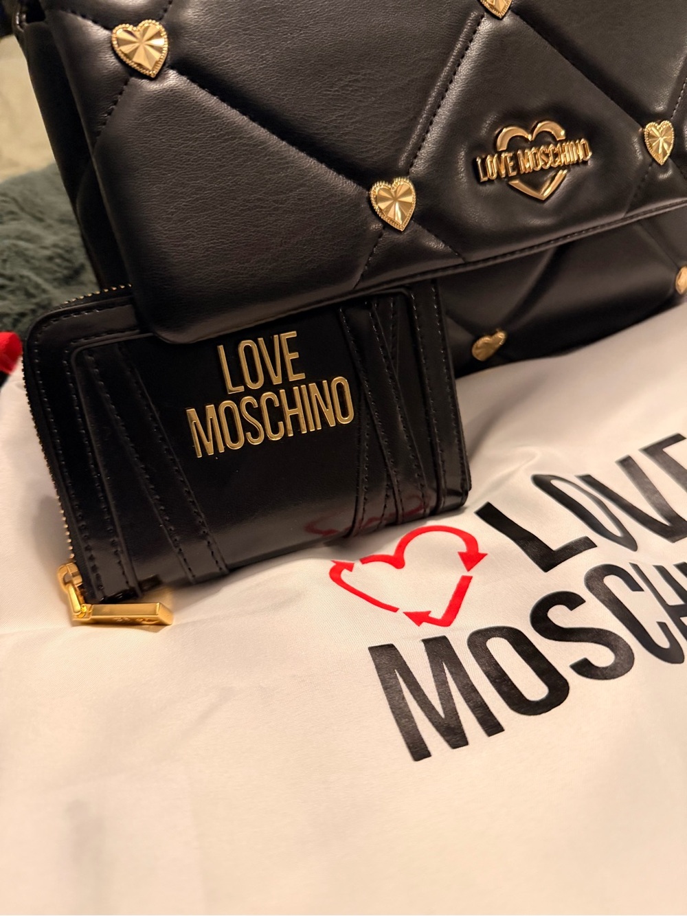 Love Moschino Black Quilted Satchel with Gold Heart Hardware - Picture 2 of 5